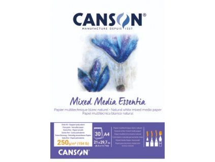 Canson Mixed Media Essentia lepený skicák A4, 30 listů, 250 g/m?, přírodní bílý papír