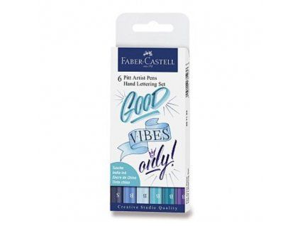 Sada 6 štětcových fixů Faber-Castell PITT Artist Pens Hand Lettering, modré odstíny