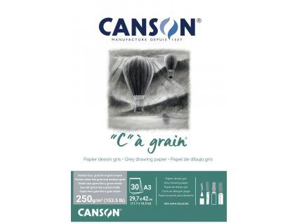 Canson C a Grain lepený skicák A3, 250 g/m?, 30 listů, šedý papír pro suché techniky