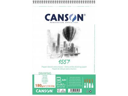 Canson 1557 kroužkový skicák A4+ 30 listů, bílý papír 180 g/m2 pro kresbu a skicování