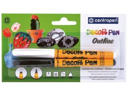 Centropen Decor Pen Outline 2628 popisovač bílá a černá, sada 1+1 v blistru