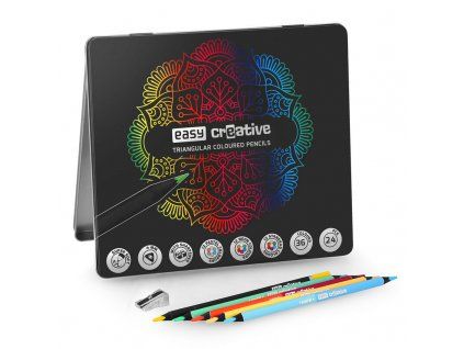 Easy Creative trojhranné pastelky, sada 36 barev v plechové krabičce s ořezávátkem