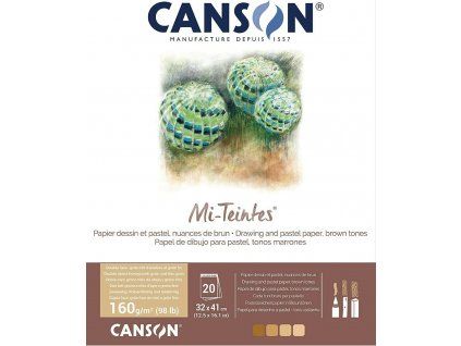 Canson Mi-Teintes lepený blok 20 listů 32x41 cm 160 g, pastelový papír hnědé tóny