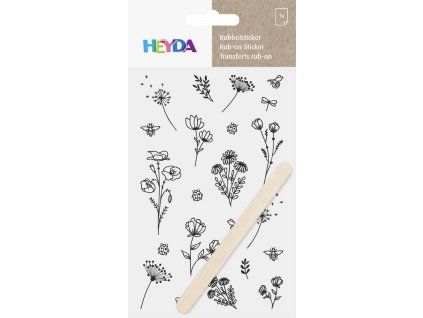 Heyda propisot Luční kvítí, černý aršík 10x19 cm, suchý obtisk na papír, sklo i dřevo