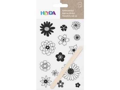 Heyda Propisot černý 10x19 cm, aršík se suchými obtisky s motivem kytek