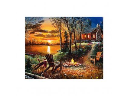 Diamantové malování 30x40 cm s motivem Srub u jezera, plátno s ochrannou fólií