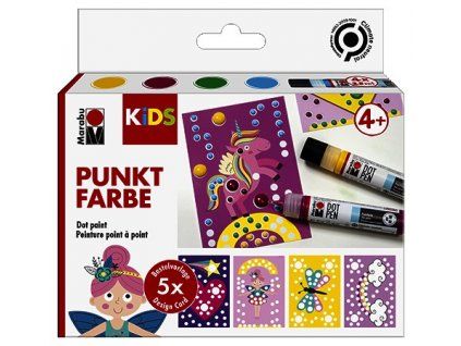 Marabu Kids Dot Pen Set Unicorn, sada 4 tečkovacích per s perlovou barvou, 4 x 25 ml