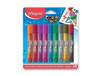 Maped Glitter Glue, sada dekoračních lepidel se třpytkami, 9 barev á 10,5 ml