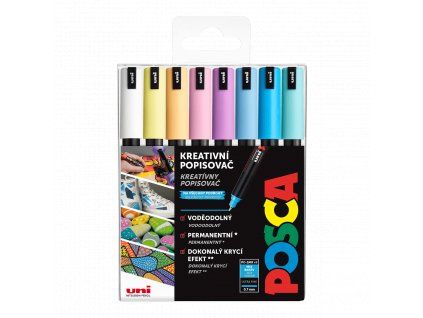 Uni Posca PC-1MR sada 8 akrylových popisovačů v pastelových barvách, hrot 0,7 mm