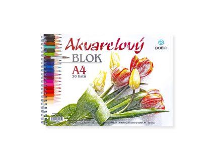 Akvarelový blok BOBO A4, papír 250 g/m2, 20 listů, kroužková Twin Wire vazba