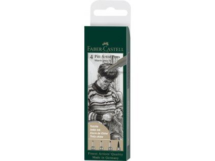 Faber-Castell Pitt Artist Pen Warm Grey sada 4 ks, hroty 0,3 mm, 0,5 mm, 0,7 mm a štětcový