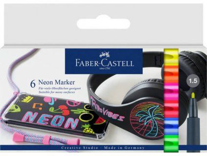 Faber-Castell Neon Marker sada 6 ks, kulatý hrot 1,5 mm, fluorescentní barvy