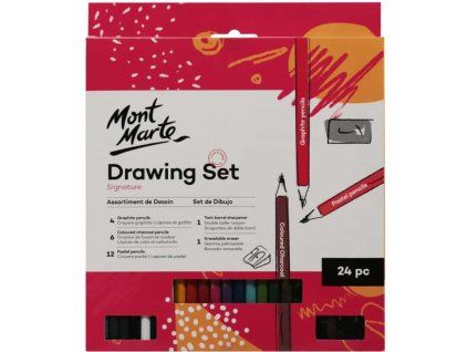 Mont Marte Drawing Set Signature 24 ks, kreslířská sada s tužkami, uhlem a pastelkami