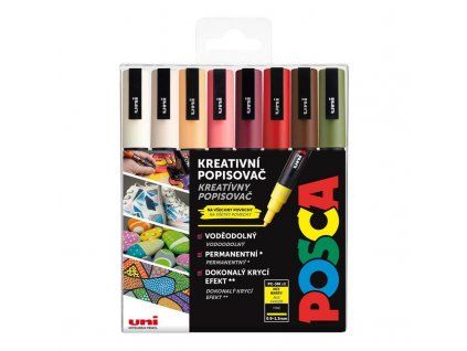 Uni Posca PC-3M AUTUMN sada 8 akrylových popisovačů, zemité podzimní tóny, stopa 0,9 - 1,3 mm