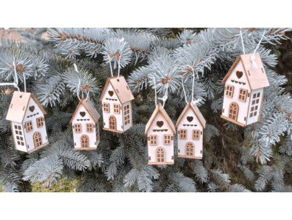Dřevěná 3D dekorace domeček z překližky, výška 8 cm, prostorový závěs