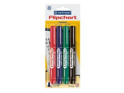Centropen 8560 Flipchart marker se šikmým hrotem, sada 4 základních barev, stopa 2,5 mm