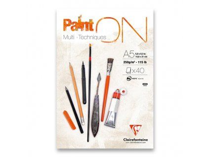 Clairefontaine Paint ON blok Mix media A5, 250 g, 40 listů, hladký povrch
