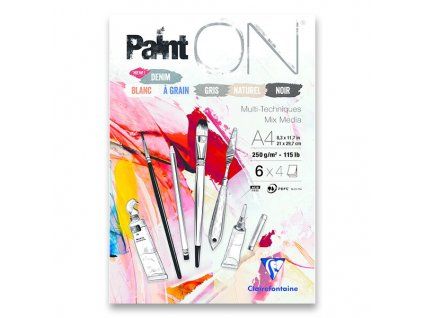 Clairefontaine Paint ON blok Mix Media A4, 250 g, 6 barev papíru, 24 listů
