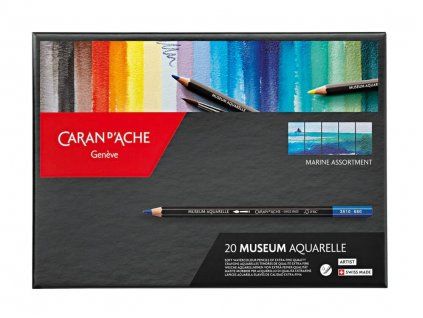 Caran D'ache Museum Marine, sada 20 akvarelových pastelek v kartonovém boxu, šestihranné tělo