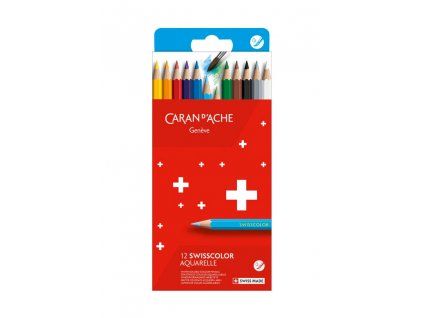Caran D'ache Swisscolor akvarelové pastelky, sada 12 barev v kartonové krabičce