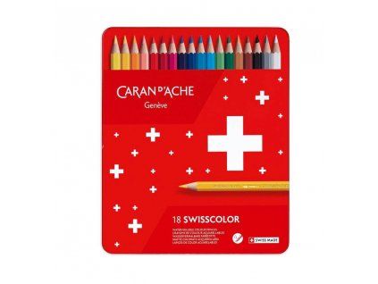 Caran D'ache Swisscolor akvarelové pastelky, sada 18 barev v plechové krabičce