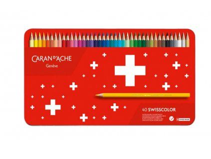 Caran D'ache Swisscolor sada 40 akvarelových pasteliek v plechové krabičce, švýcarská výroba