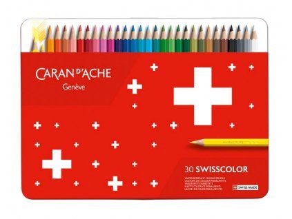Caran d'Ache Swisscolor sada 30 permanentních pastelkek v plechové krabičce se švýcarským motivem