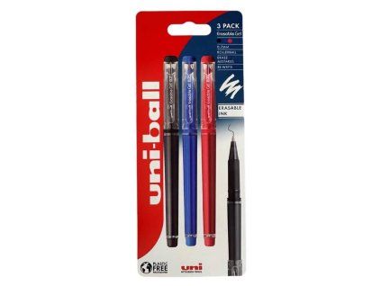 UNI Erasable Gel sada 3 gumovacích gelových per, černá, modrá a červená v blistrovém balení