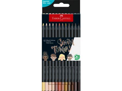 Trojhranné pastelky Faber-Castell Black Edition Skin Tones, sada 12 odstínů pleti