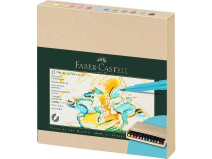 Faber-Castell Pitt Artist Pens Brush, sada 12 štětcových pigmentových fixů v kraftovém obalu