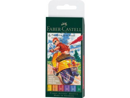 Faber-Castell Pitt Artist Pens Brush sada 6 barev Colour Wheel, štětcové fixy s pigmentovou tuší