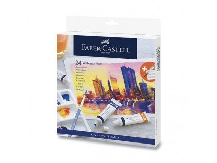 Faber-Castell Watercolours sada 24 akvarelových barev v tubách 9 ml s míchací paletou a štětcem č. 6