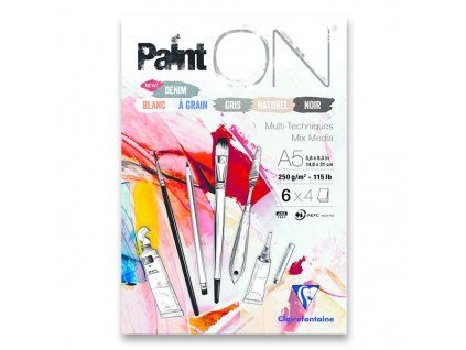 Clairefontaine Paint ON, blok Mix media A5, 250 g, 6 barev papíru po 4 listech