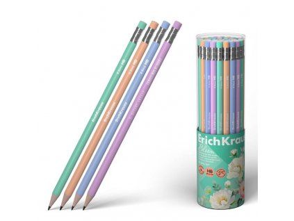 Grafitová trojhranná tužka ErichKrause Pastel Bloom HB s gumou, edice Pastel Bloom