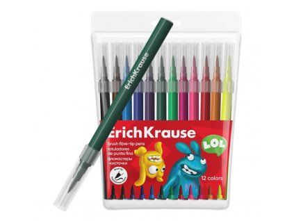 ErichKrause Jolly Friends Super Washable štětcové fixy, sada 12 barev, inkoust na vodní bázi