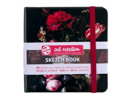 Talens Art Creation Sketch Book, skicák 12x12 cm, černá tvrdá vazba s motivem kytice, 80 listů