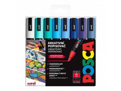 Uni Posca PC-5M OCEAN sada 8 akrylových popisovačů v mořských tónech, stopa 1,8–2,5 mm