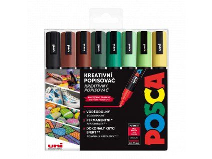 Uni Posca PC-5M EARTH sada 8 akrylových popisovačů v zemitých tónech, stopa 1,8-2,5 mm