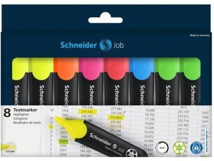 Schneider Job sada 8 zvýrazňovačů, stopa 1-5 mm, inkoust na vodní bázi, neblednoucí
