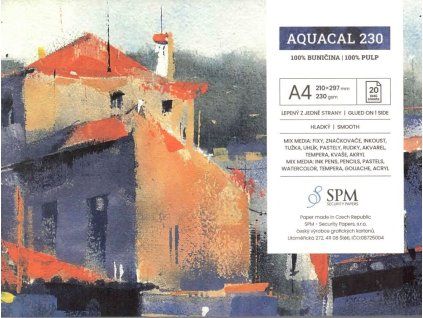 Akvarelový blok Aquacal 230 A4, 230 g/m2, 20 listů, Mix Media, český papír