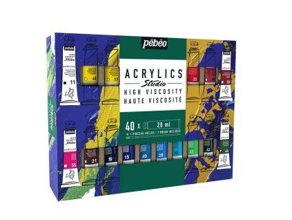Pébéo Studio Acrylic sada 40 barev, každá tuba 20 ml, přiložen štětec