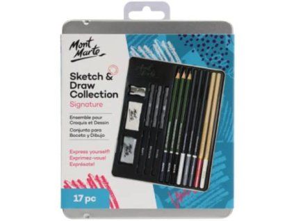 Mont Marte kreativní sada na kreslení 17 ks v kovovém boxu, grafitové tyčinky a uhly