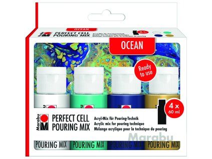 Marabu Ocean Pouring sada 4 x 60 ml, akrylové barvy pro pouring techniku
