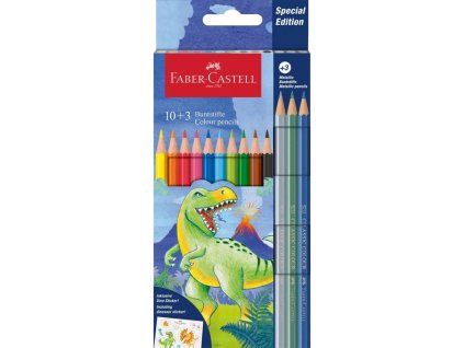 Faber-Castell šestihranné pastelky Dinosaurus, sada 13 ks, 10 standardních a 3 metalické barvy