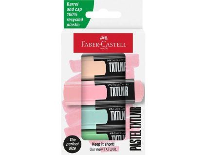 Sada 4 pastelových zvýrazňovačů Faber-Castell TXTLNR s krátkým tělem, vodní báze
