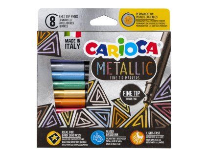 Carioca Metallic Fine Tip Markers, sada 8 metalických popisovačů s tenkým hrotem