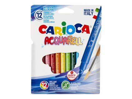 Carioca Brush Tip akvarelové fixy, sada 12 barev se štětcovým hrotem 3 mm