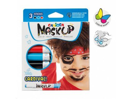 Carioca Carnival obličejové barvy v tyčince, sada 3 ks, odstíny růžová, modrá a černá