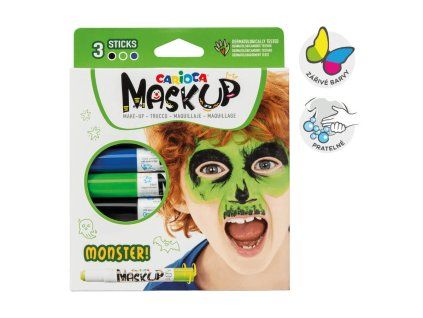 Carioca Monster obličejové barvy v tyčince, sada 3 ks, odstíny modrá, zelená a černá