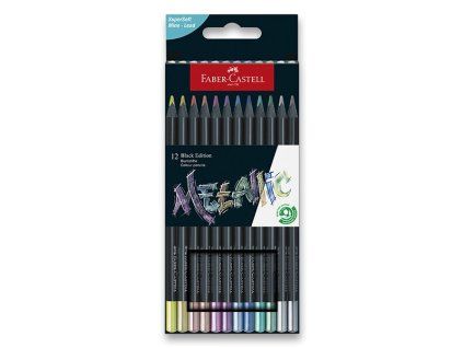 Faber-Castell Black Edition Metallic, sada 12 metalických pastelek pro kresbu na tmavý papír